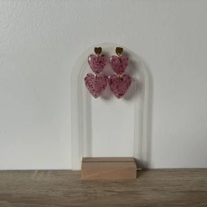 Boucles d'oreilles double cœur rose 1