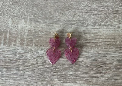 Boucles d'oreilles double cœur rose 3