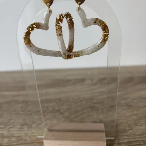 Boucles d’oreilles cœur blanc et doré