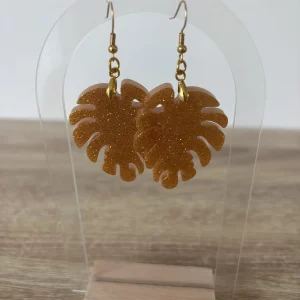 Boucles d’oreilles feuille doré pailletée