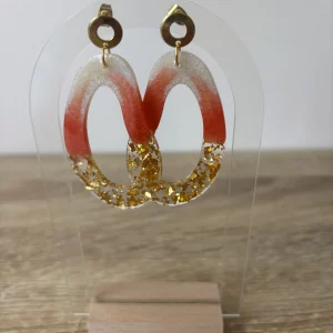 Boucles d’oreilles ovales rouge et dorée