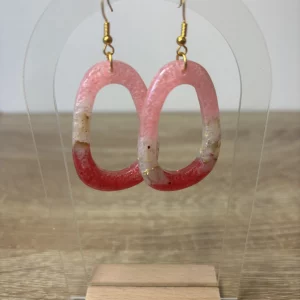Boucles d’oreilles ovales rose et blanc