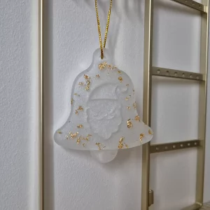 Cloche Père Noël blanc et feuille d'or