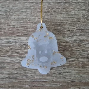 Cloche renne blanc et feuille d'or