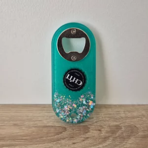 Décapsuleur vert d'eau et paillettes Chti