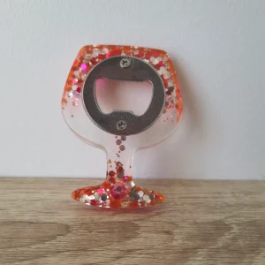 Décapsuleur verre rose/orange pailleté