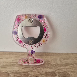 Décapsuleur verre transparent fleuri
