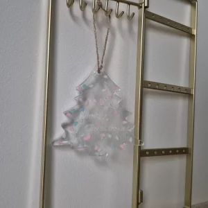 Sapin "Merry Christmas" transparent rose et bleu