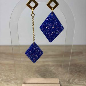 Boucles losanges asymétriques bleu