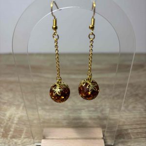 Boucles pendantes boule orange pailleté