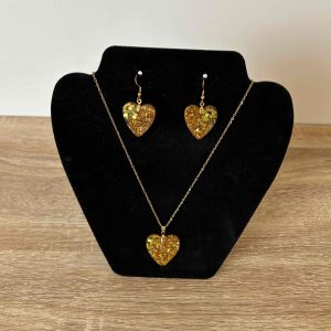 Parure coeur paillettes dorées