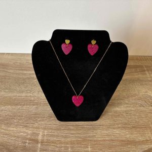 Parure coeur rose