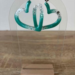 Boucles coeur ouvert argent et vert