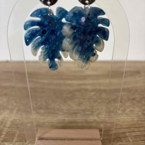 Boucle feuille bleu blanc et argent