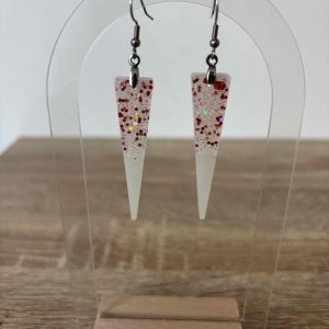 Boucles triangle blanc paillettes roses