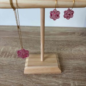 Parure fleur rose paillettes