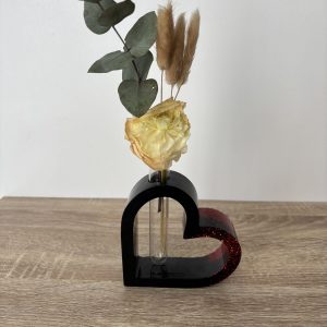 Vase coeur noir et rouge à paillettes