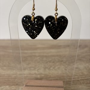 Boucles coeur noir et paillettes doré